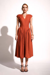 Waist Accentuated Dress-Orange